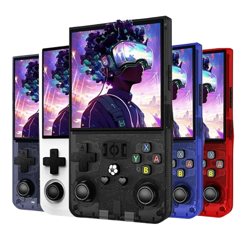 Transparent handheld retro console with HD screen, 4000mAh battery and USB-C fast charging