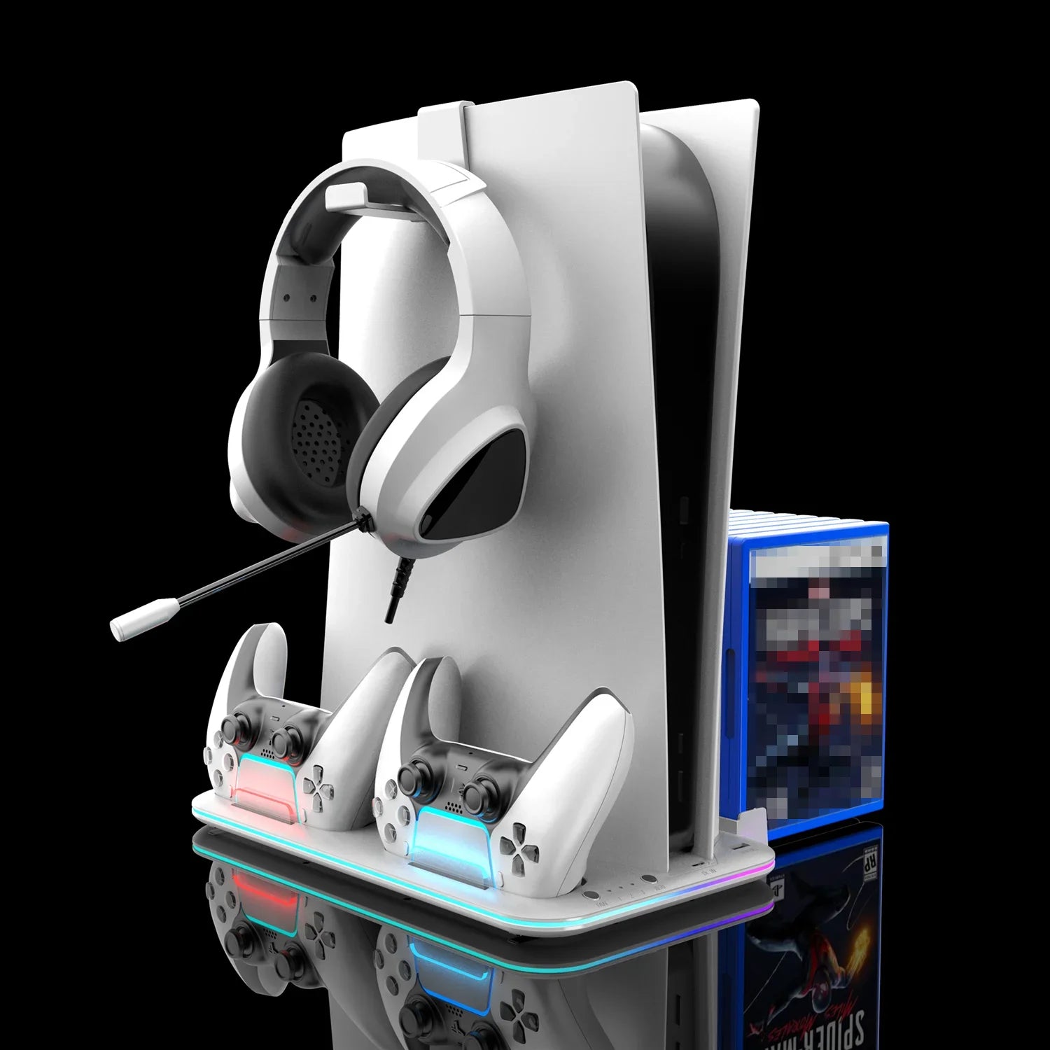 ps5 multifunctional charging and cooling station with dualsense chargers rgb base headset holder and game storage