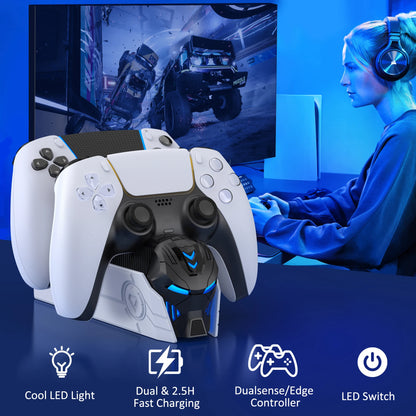 PS5 DualSense LED Charging Stand – Iron-Style Helmet Base with Breathing Light Modes