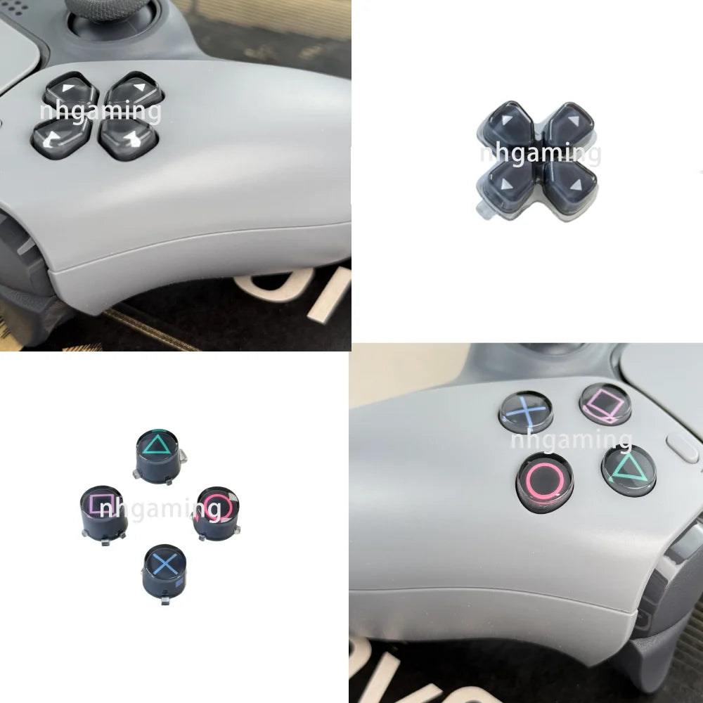 PS5 Controller Shell Repair Kit – Crystal Black Housing with Color Buttons (BDM-010/020/030/040/050 Compatible)