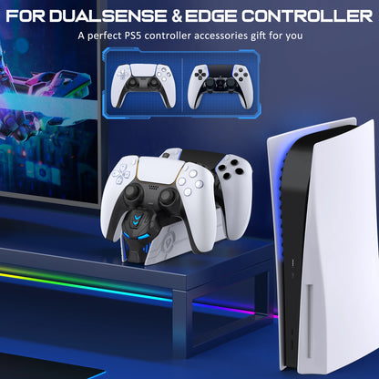 PS5 DualSense LED Charging Stand – Iron-Style Helmet Base with Breathing Light Modes