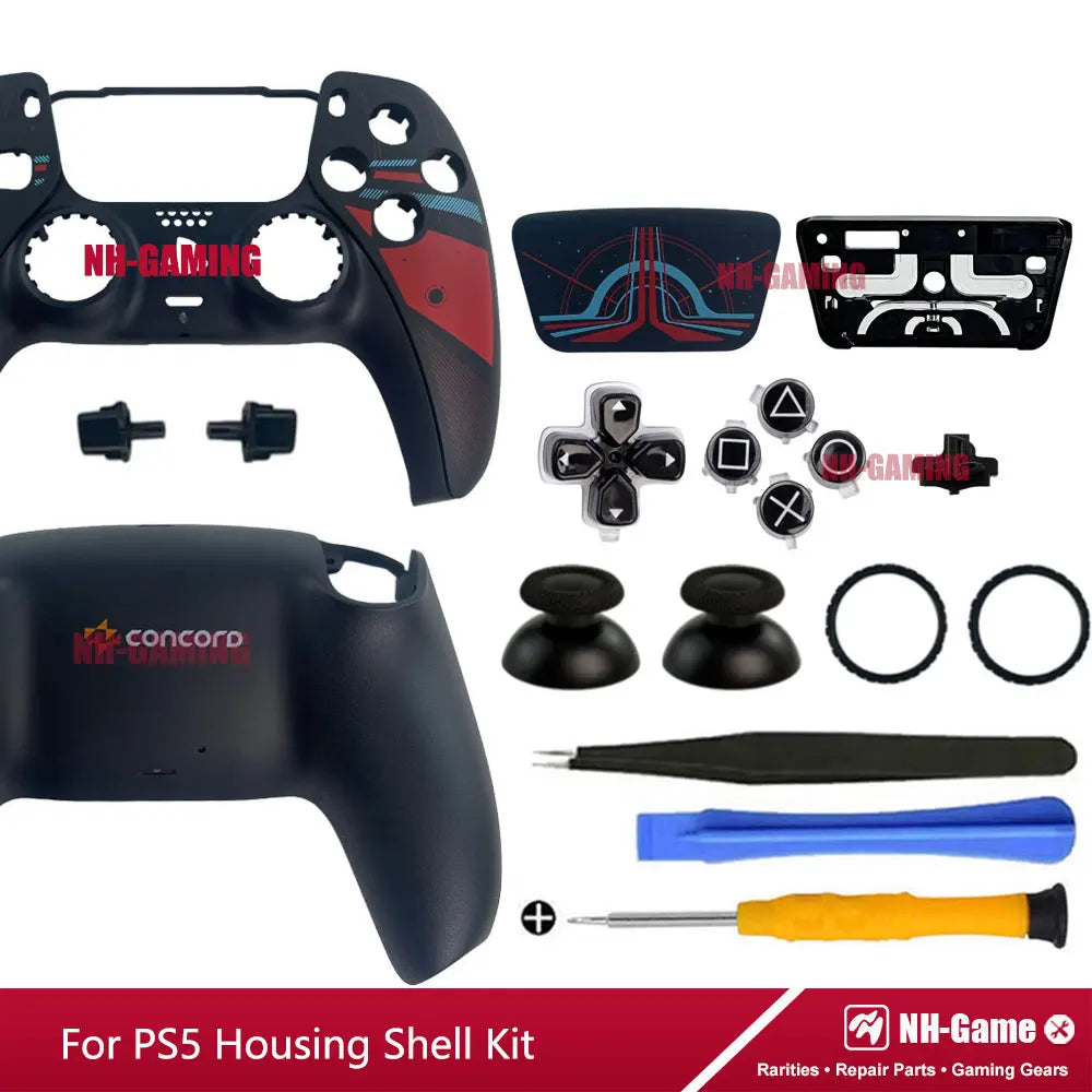 PS5 Controller Shell Repair Kit – Crystal Black Housing with Color Buttons (BDM-010/020/030/040/050 Compatible)