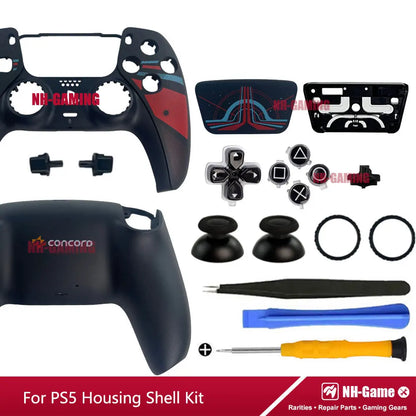 PS5 Controller Shell Repair Kit – Crystal Black Housing with Color Buttons (BDM-010/020/030/040/050 Compatible)