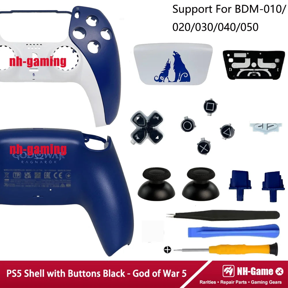 PS5 Controller Shell Repair Kit – Crystal Black Housing with Color Buttons (BDM-010/020/030/040/050 Compatible)