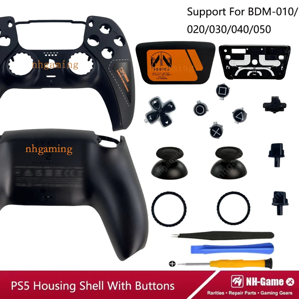 PS5 Controller Shell Repair Kit – Crystal Black Housing with Color Buttons (BDM-010/020/030/040/050 Compatible)