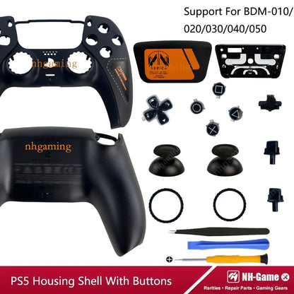 PS5 Controller Shell Repair Kit – Crystal Black Housing with Color Buttons (BDM-010/020/030/040/050 Compatible)