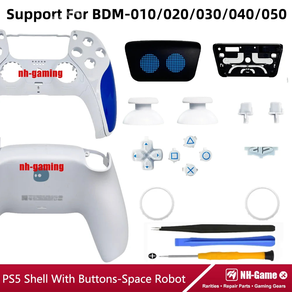 PS5 Controller Shell Repair Kit – Crystal Black Housing with Color Buttons (BDM-010/020/030/040/050 Compatible)