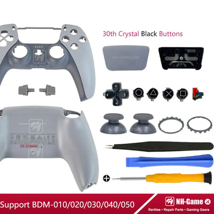 PS5 Controller Shell Repair Kit – Crystal Black Housing with Color Buttons (BDM-010/020/030/040/050 Compatible)