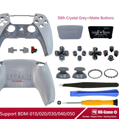 PS5 Controller Shell Repair Kit – Crystal Black Housing with Color Buttons (BDM-010/020/030/040/050 Compatible)
