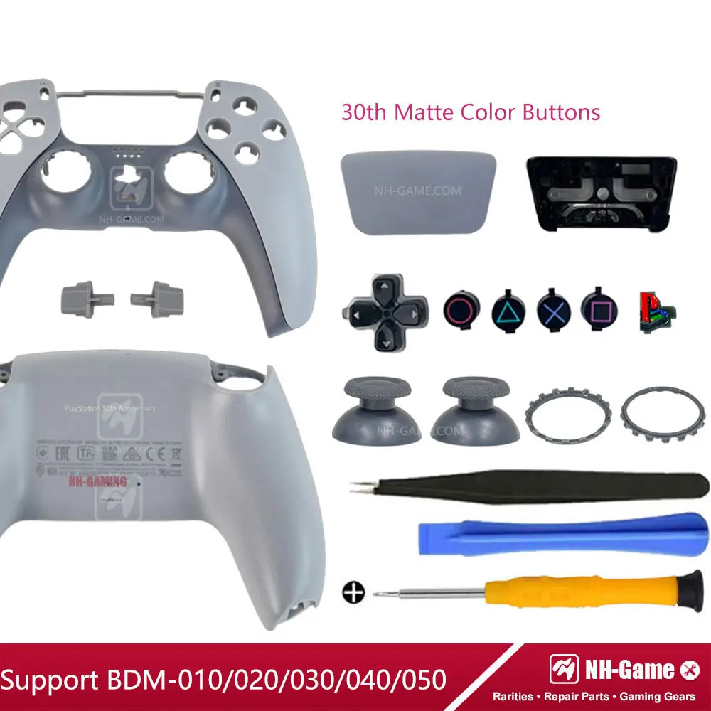 PS5 Controller Shell Repair Kit – Crystal Black Housing with Color Buttons (BDM-010/020/030/040/050 Compatible)