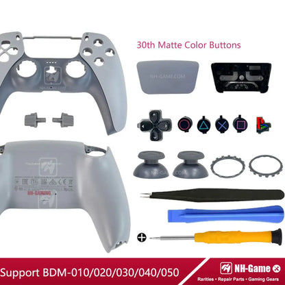 PS5 Controller Shell Repair Kit – Crystal Black Housing with Color Buttons (BDM-010/020/030/040/050 Compatible)