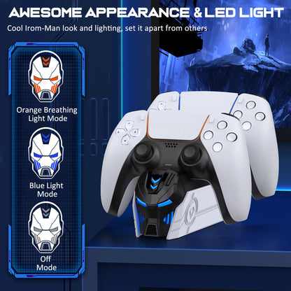 PS5 DualSense LED Charging Stand – Iron-Style Helmet Base with Breathing Light Modes