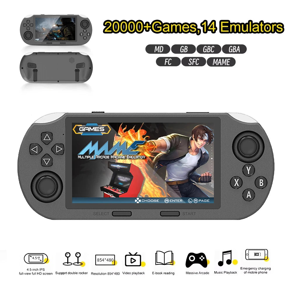 UltraView Retro Handheld Console – 20,000 Games | 4.5” HD Screen & 8h Battery