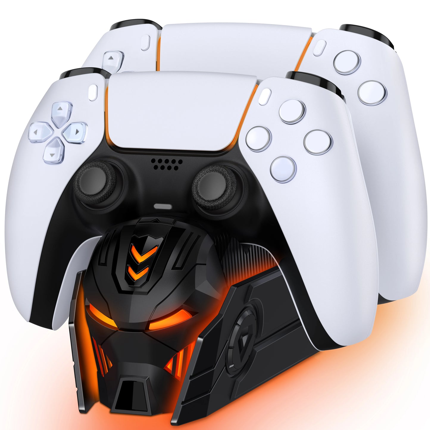 PS5 DualSense LED Charging Stand – Iron-Style Helmet Base with Breathing Light Modes