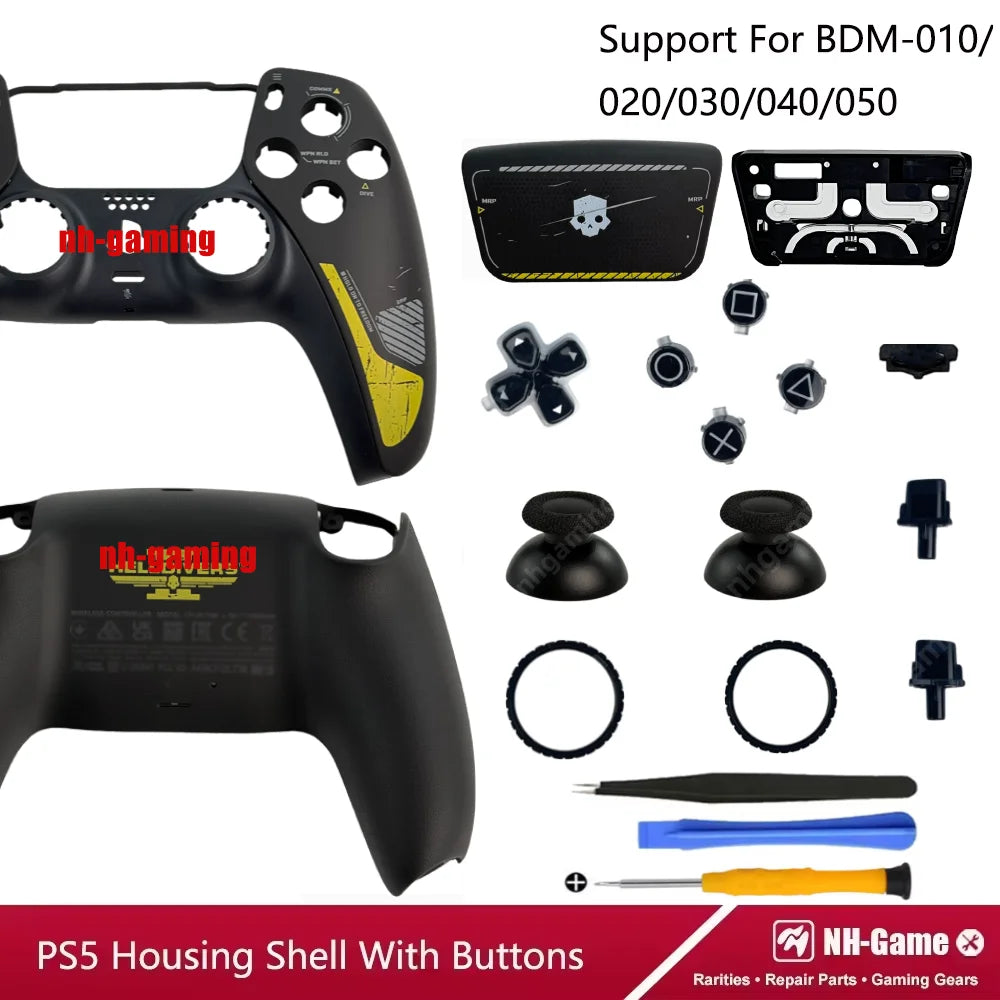 PS5 Controller Shell Repair Kit – Crystal Black Housing with Color Buttons (BDM-010/020/030/040/050 Compatible)