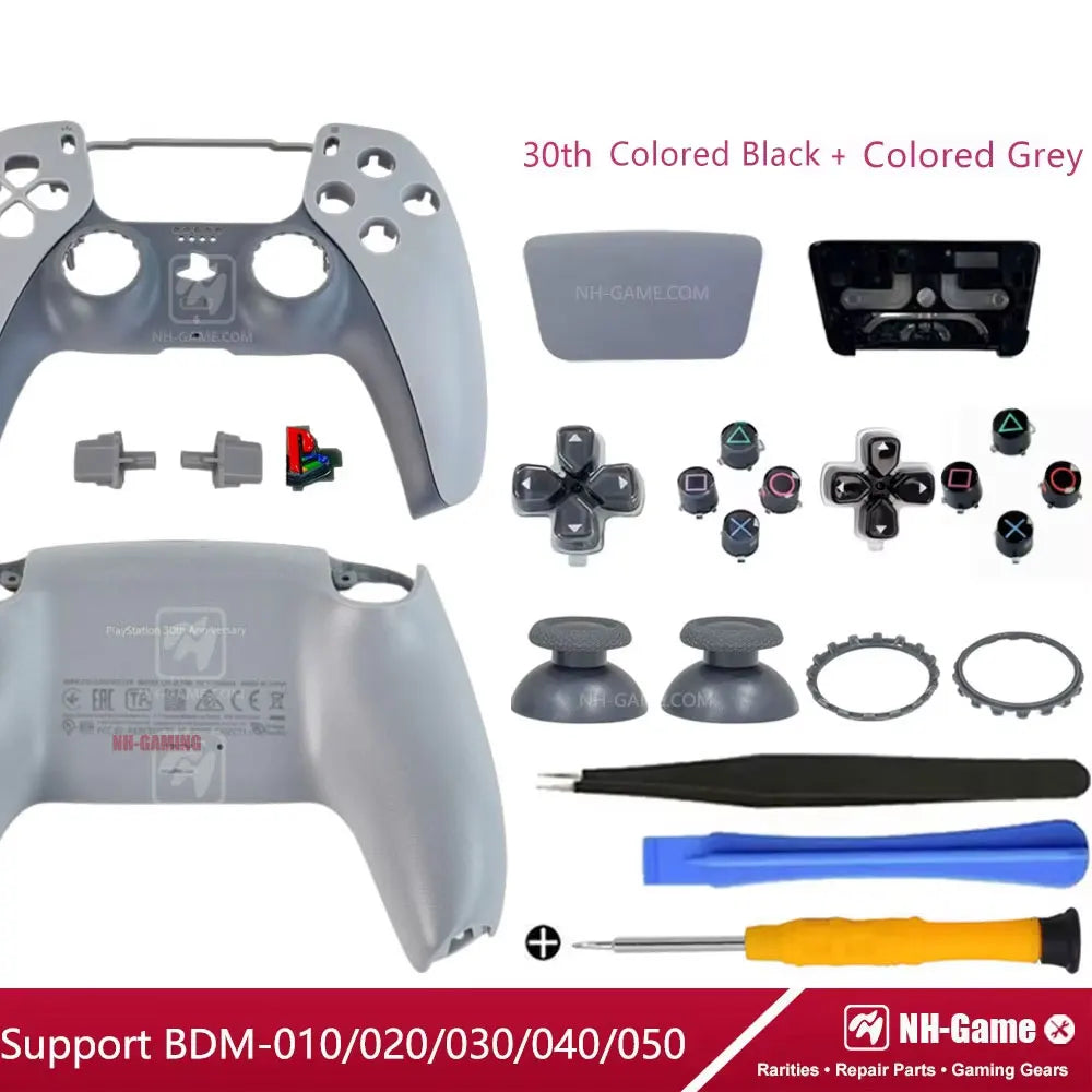PS5 Controller Shell Repair Kit – Crystal Black Housing with Color Buttons (BDM-010/020/030/040/050 Compatible)