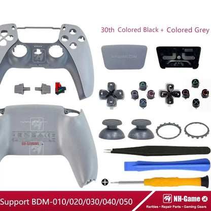 PS5 Controller Shell Repair Kit – Crystal Black Housing with Color Buttons (BDM-010/020/030/040/050 Compatible)