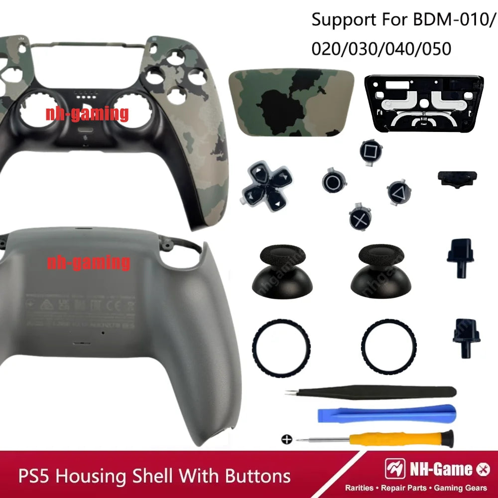 PS5 Controller Shell Repair Kit – Crystal Black Housing with Color Buttons (BDM-010/020/030/040/050 Compatible)