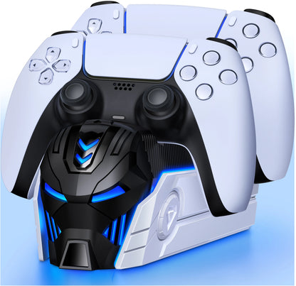 PS5 DualSense LED Charging Stand – Iron-Style Helmet Base with Breathing Light Modes