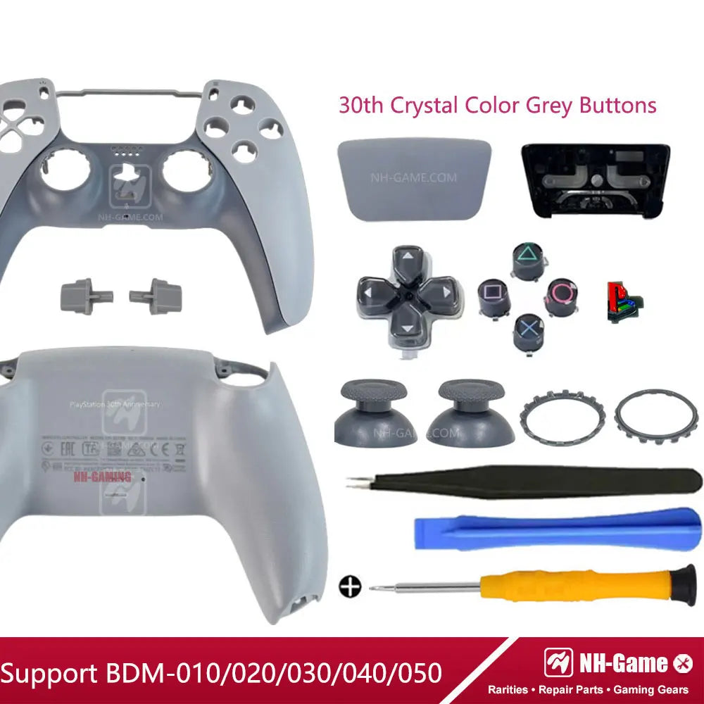 PS5 Controller Shell Repair Kit – Crystal Black Housing with Color Buttons (BDM-010/020/030/040/050 Compatible)