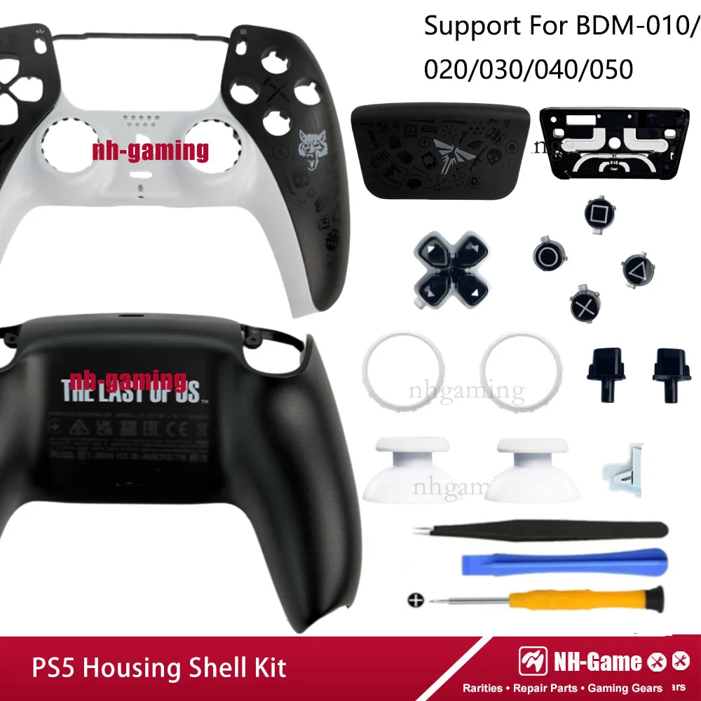 PS5 Controller Shell Repair Kit – Crystal Black Housing with Color Buttons (BDM-010/020/030/040/050 Compatible)