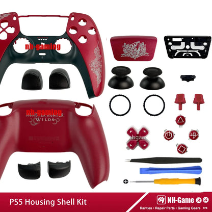 PS5 Controller Shell Repair Kit – Crystal Black Housing with Color Buttons (BDM-010/020/030/040/050 Compatible)